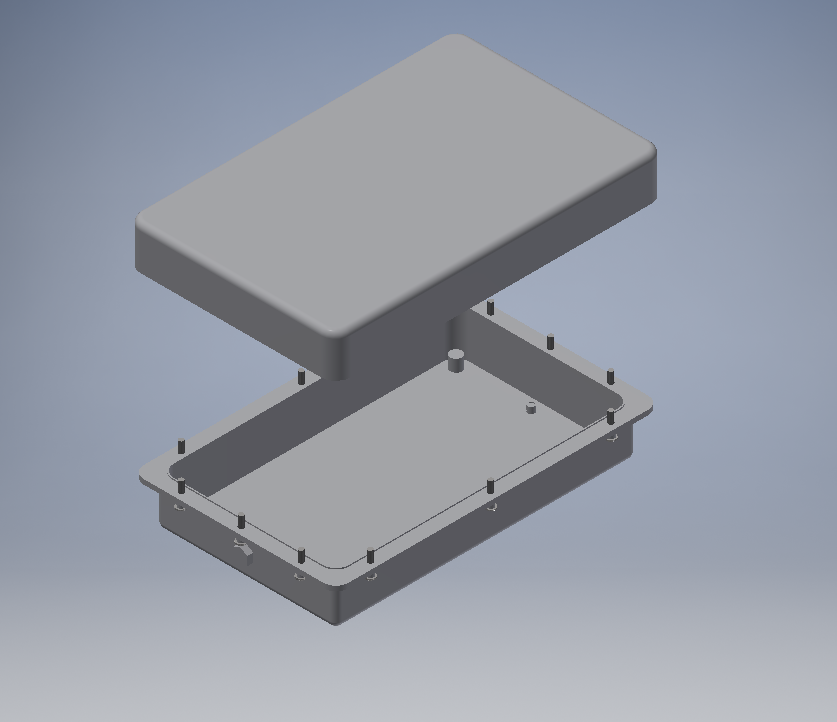 Improved PCB enclosure concept showing refined mounting and wall architecture